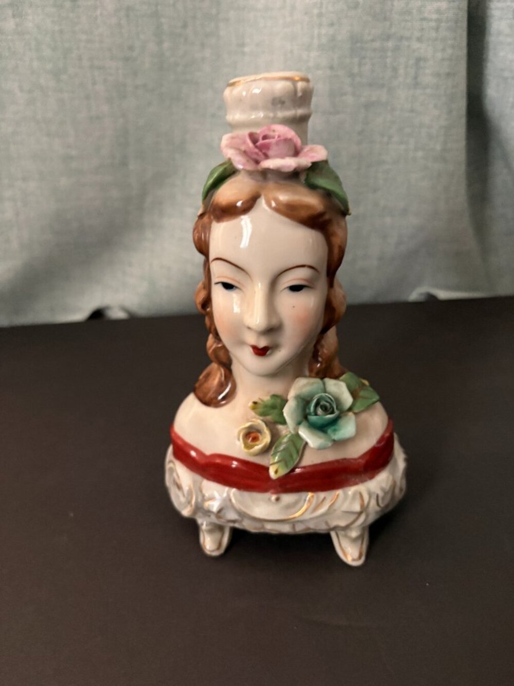 Vintage Occupied Japan Hand Painted Porcelain Lady Lamp Base/Candle Holder